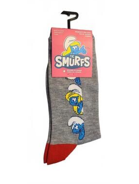 The Smurfs Women's One Size Grey Crew Socks with Red Toe